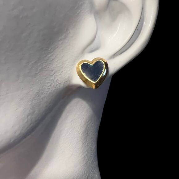 Vintage 90s Blue and Gold Heart Post Earrings - Picture 8 of 16